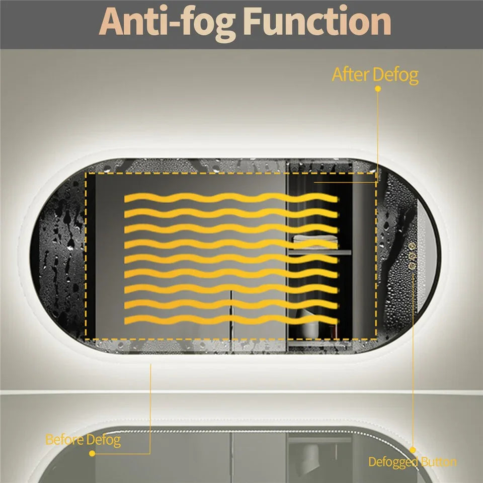 Premium Oval LED Anti-Fog Bathroom Mirror(100x50cm)