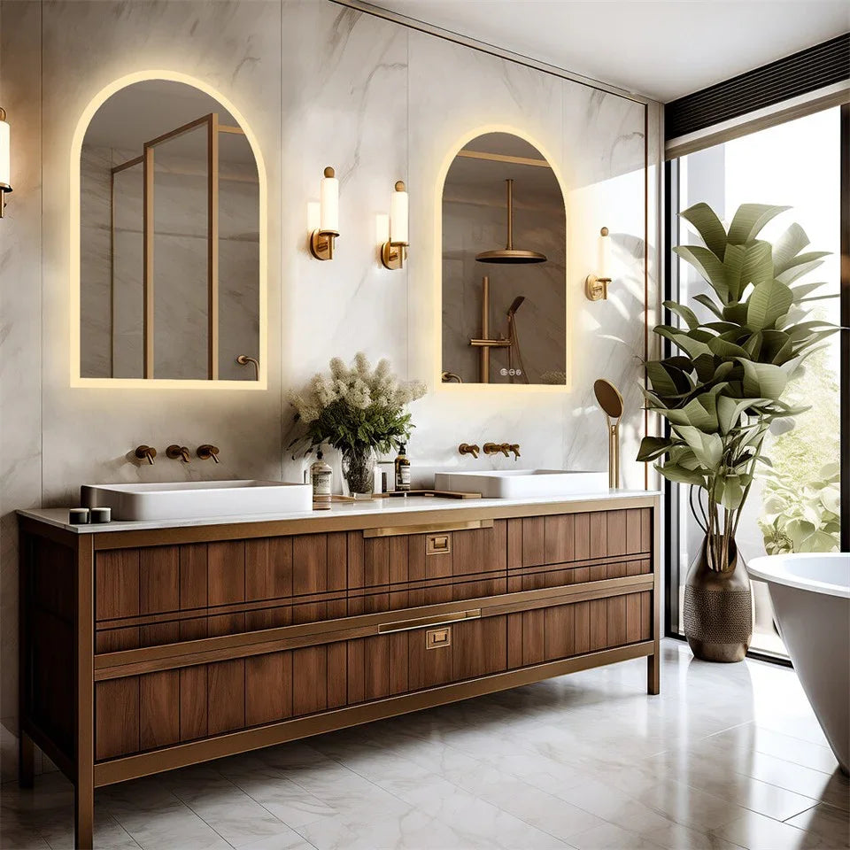 Arch Dimmable Led Bathroom Vanity Mirror w Antifog Temperature Date Time Display