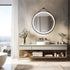 Round 700mm LED Bathroom Mirror with Leather Strap - Anti-Fog Dimmable Backlit Vanity Mirror - Wall Hanging Lighted Mirror