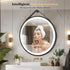 Round 700mm LED Bathroom Mirror with Leather Strap - Anti-Fog Dimmable Backlit Vanity Mirror - Wall Hanging Lighted Mirror