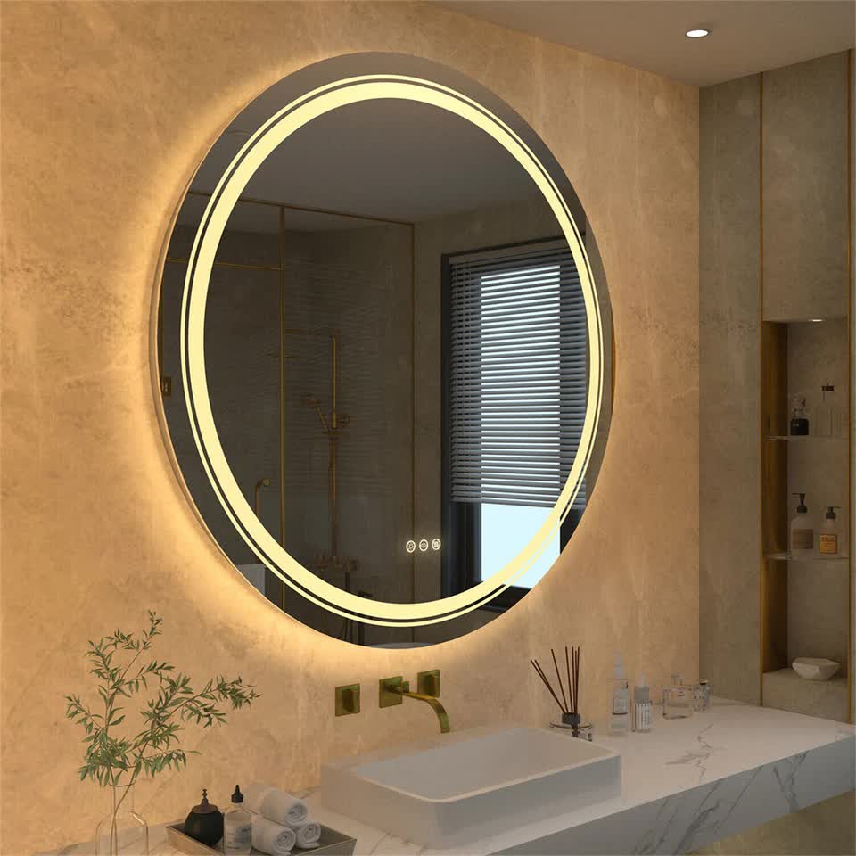 Silver Mirror With White Frame Round LED Bathroom Mirror