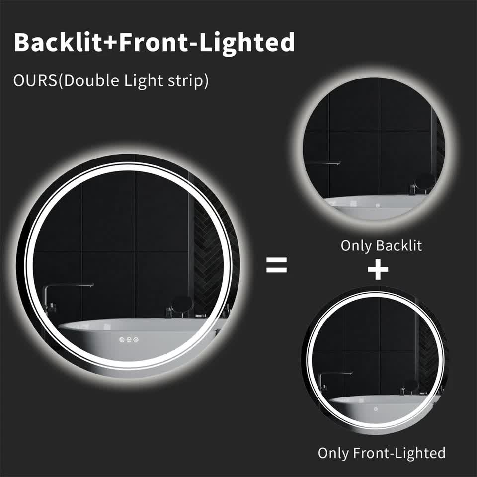 Silver Mirror With White Frame Round LED Bathroom Mirror