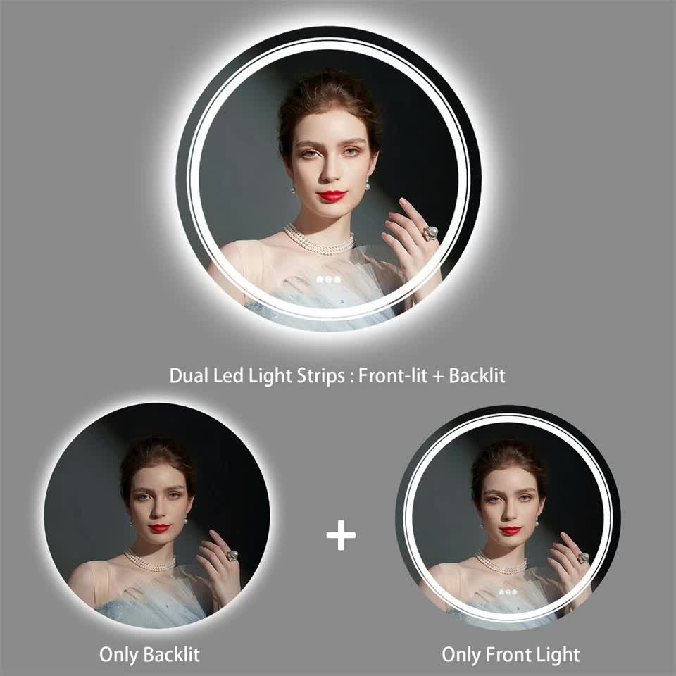 Silver Mirror With White Frame Round LED Bathroom Mirror