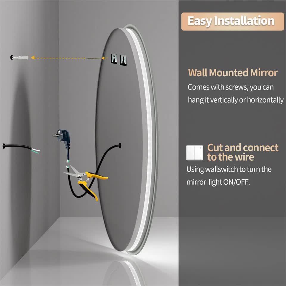 Silver Mirror With White Frame Round LED Bathroom Mirror