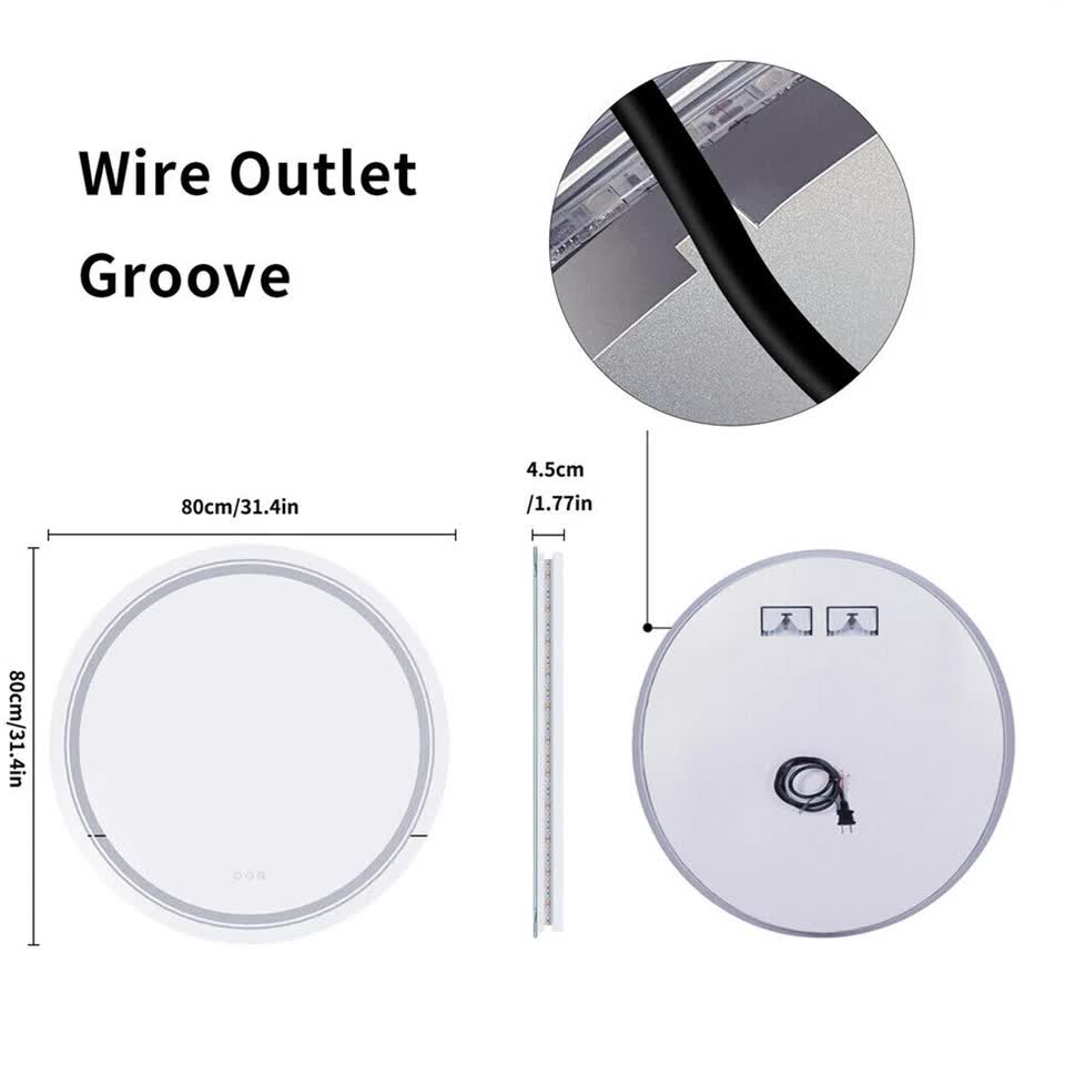 Silver Mirror With White Frame Round LED Bathroom Mirror