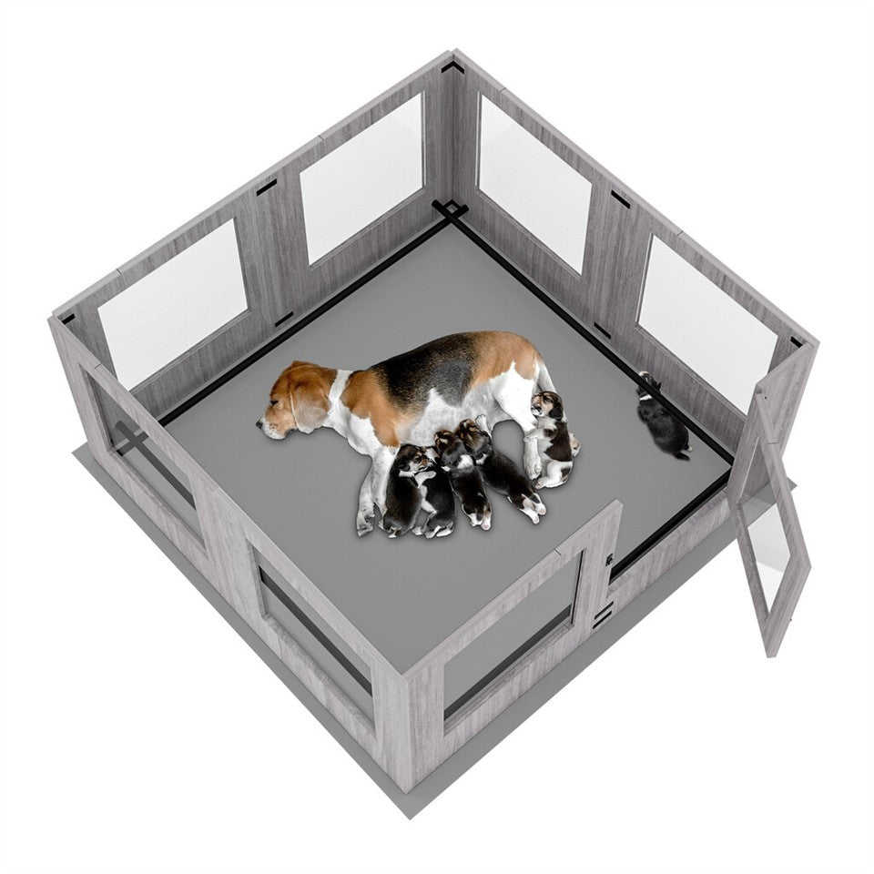 Fin 8 Panel Safest Tempered Glass Dog Whelping Pen Box Shatter-Proof Playpen Exercise Box