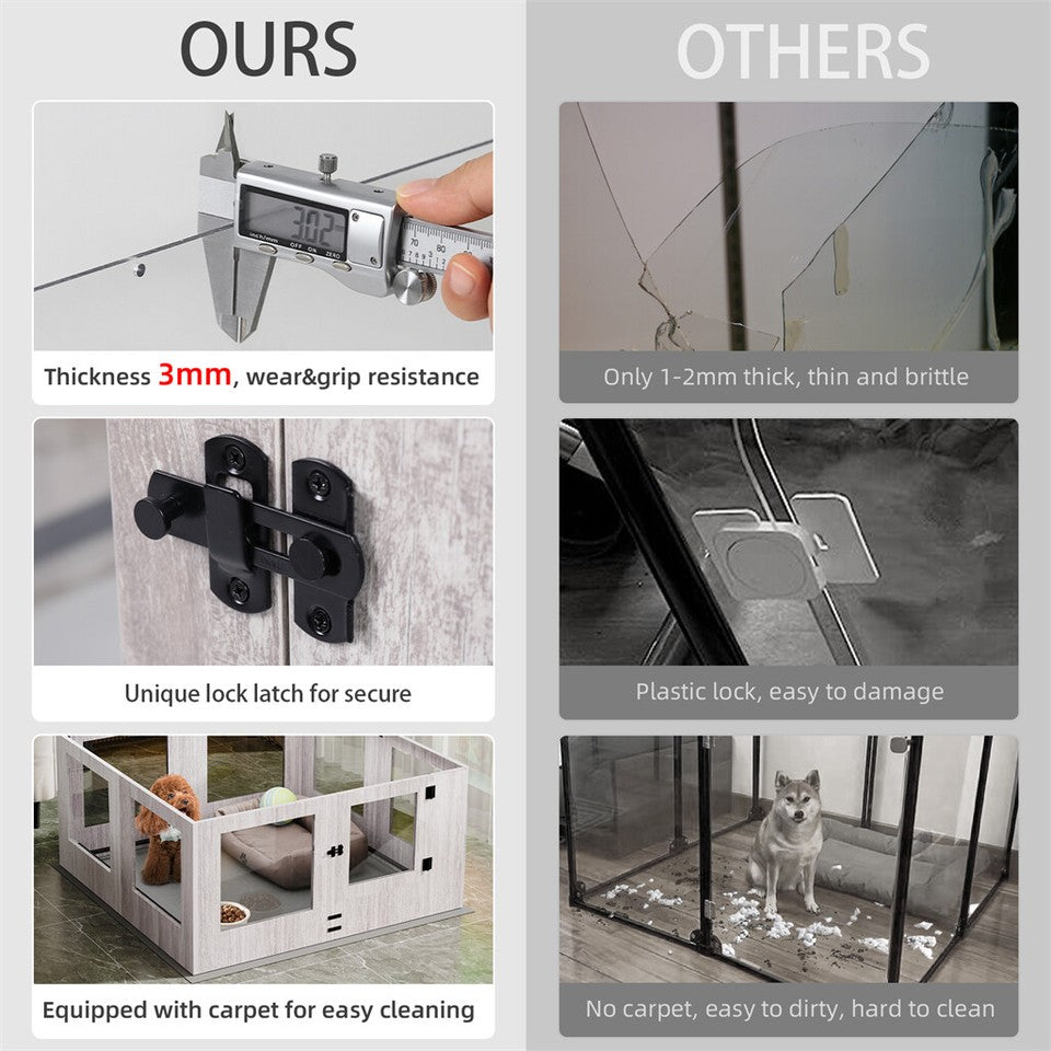 Fin 8 Panel Safest Tempered Glass Dog Whelping Pen Box Shatter-Proof Playpen Exercise Box