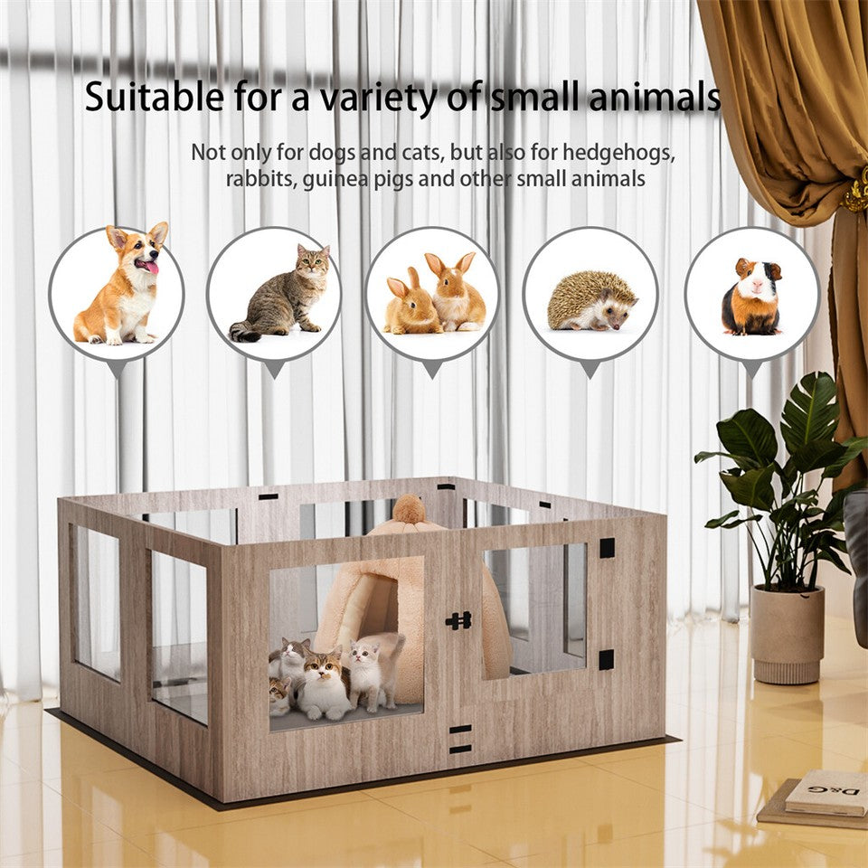 Fin 8 Panel Safest Tempered Glass Dog Whelping Pen Box Shatter-Proof Playpen Exercise Box