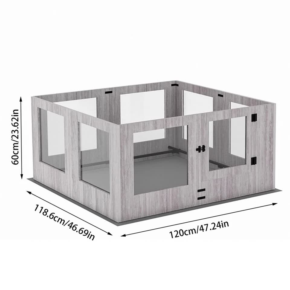 Fin 8 Panel Safest Tempered Glass Dog Whelping Pen Box Shatter-Proof Playpen Exercise Box