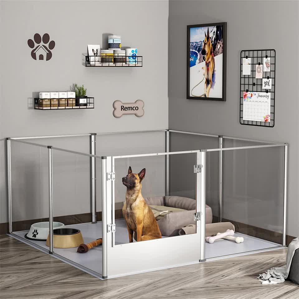 81cm Highest Acrylic Dog Whelping Pen Box Safe Aluminum Frame Pet Playpen w/ Mat