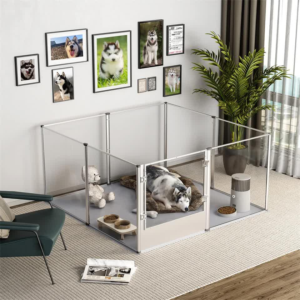 81cm Highest Acrylic Dog Whelping Pen Box Safe Aluminum Frame Pet Playpen w/ Mat