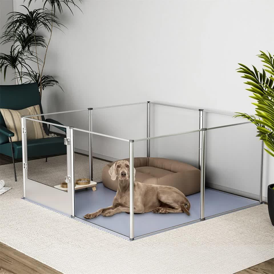 81cm Highest Acrylic Dog Whelping Pen Box Safe Aluminum Frame Pet Playpen w/ Mat