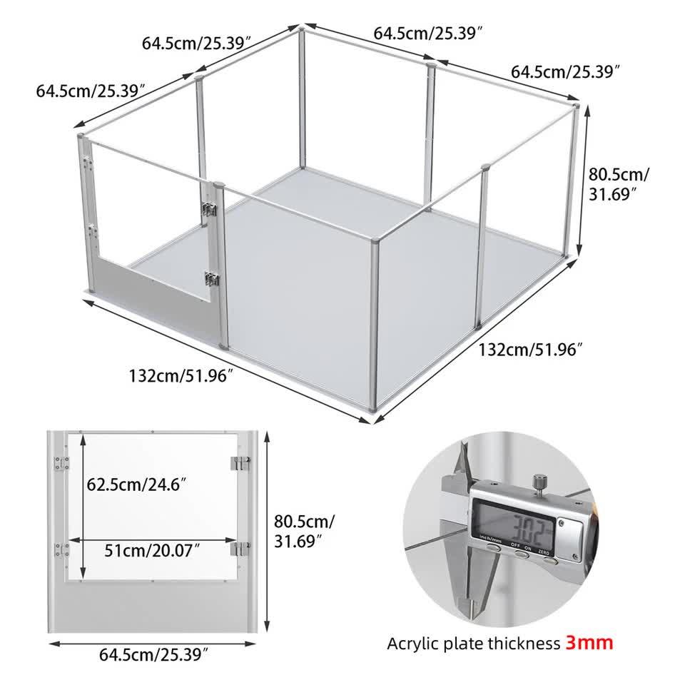 81cm Highest Acrylic Dog Whelping Pen Box Safe Aluminum Frame Pet Playpen w/ Mat