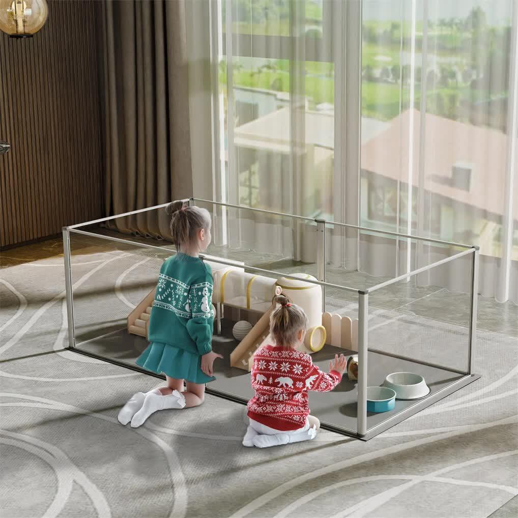Acrylic Pet Playpen with Clear Panels & Aluminium Frame – 6‑Panel Modular Design