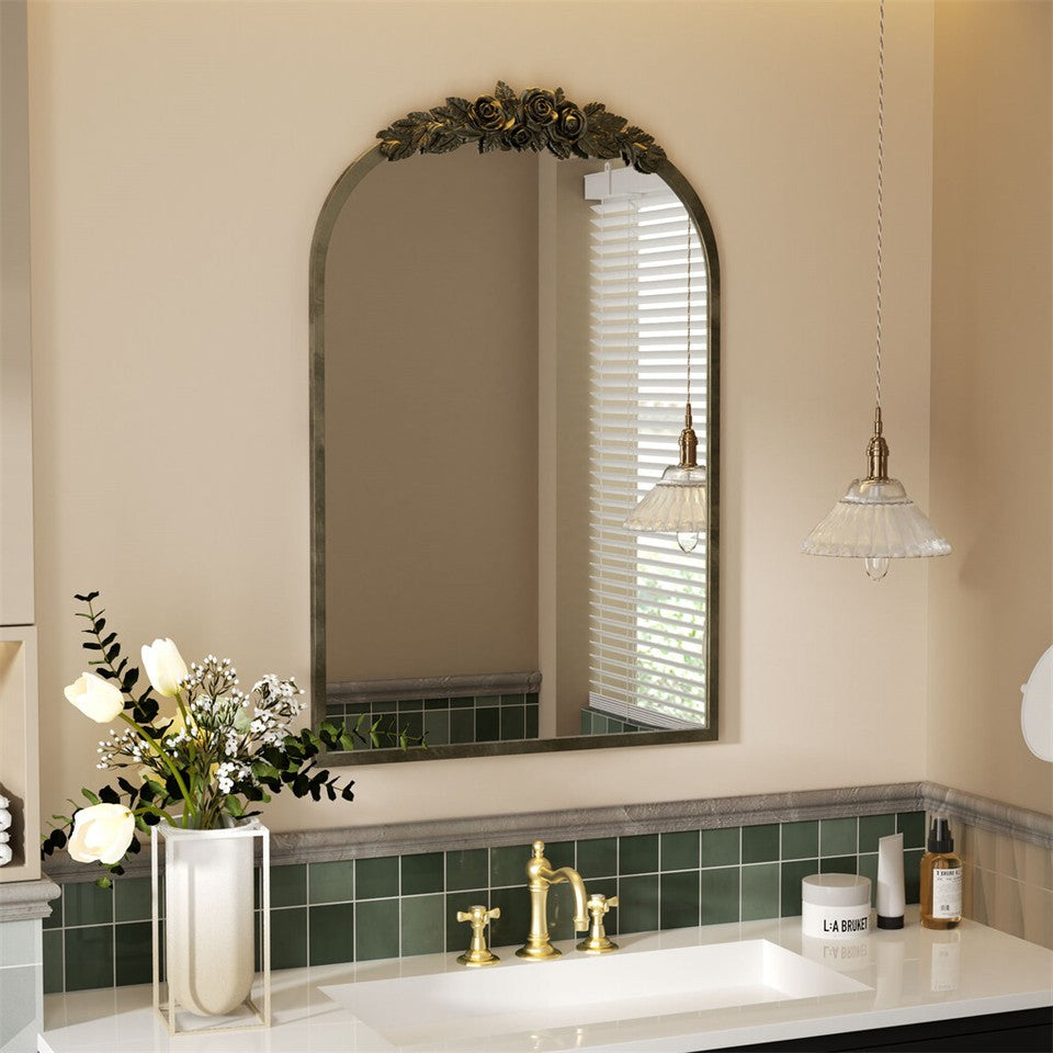 Elegant Rose - Designed Baroque Brass Arched Mirror Size Large