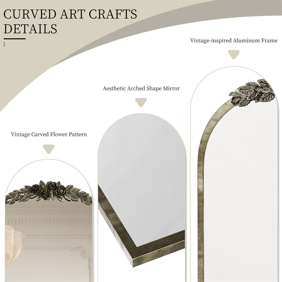 Elegant Rose - Designed Baroque Brass Arched Mirror Size Large