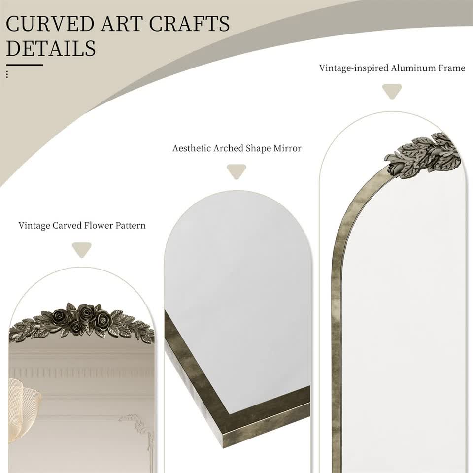 Antique Baroque Arched Wall Mirror Rose Edge Decorative Mirror Fireplace Entryway