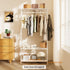 Large White Bamboo Garment Clothes Rack Shoes Coats Shelf w/ 3 Shelves & 10 Hook