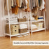 Large White Bamboo Garment Clothes Rack Shoes Coats Shelf w/ 3 Shelves & 10 Hook