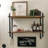2 Layer Wood Wall Shelves Home Decor Floating Shelf Metal Hanging Storage Rack