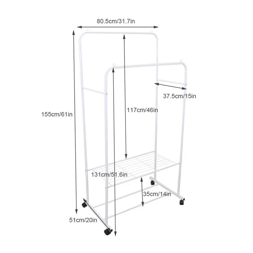 Heavy Duty Double Rail Garment Rack Rolling Clothes Rack 2Tier Storage Shelf
