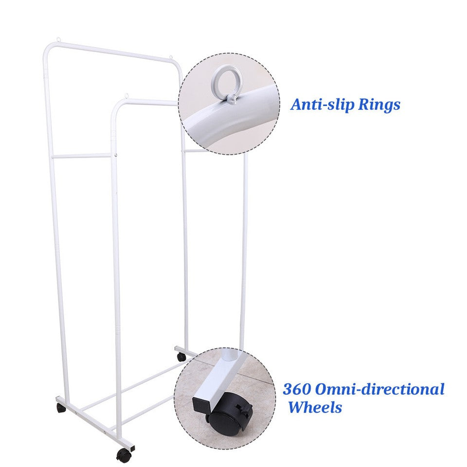 Heavy Duty Double Clothes Rail Rack Garment Hanging Display Stand 4 Wheel Armoir