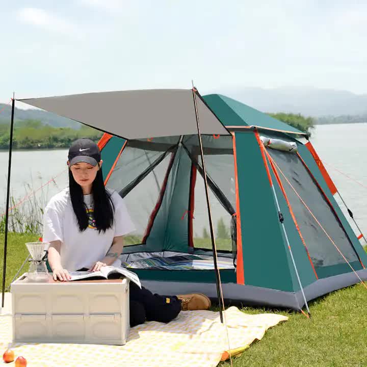 Silver glue Waterproof Camping tent with Awning - Small size 210x210x140cm, stylish and practical for outdoor use  Blue