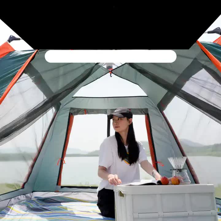 Silver glue Waterproof Camping tent with Awning - Small size 210x210x140cm, stylish and practical for outdoor use  Blue
