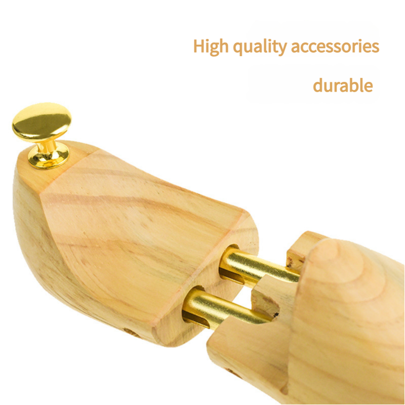 Adjustable Pine Wood Shoe Tree with Brass Knobs, Size EUR 37-38