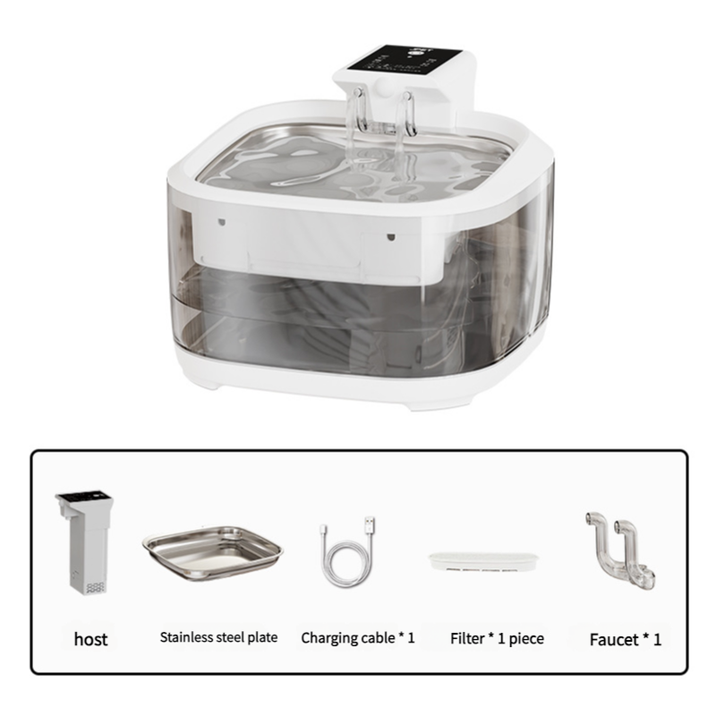 4.5L Dual-Flow Smart Pet Water Fountain with Stainless Steel Plate and Faucet â€“ White Design