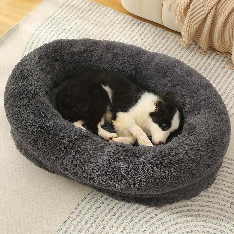 Fluffy Donut-Shaped Pet Bed- Soft, Cozy, and Anti-Anxiety for Dogs and Cats, Machine Washable Dark Gray Size:S 60*50*18cm