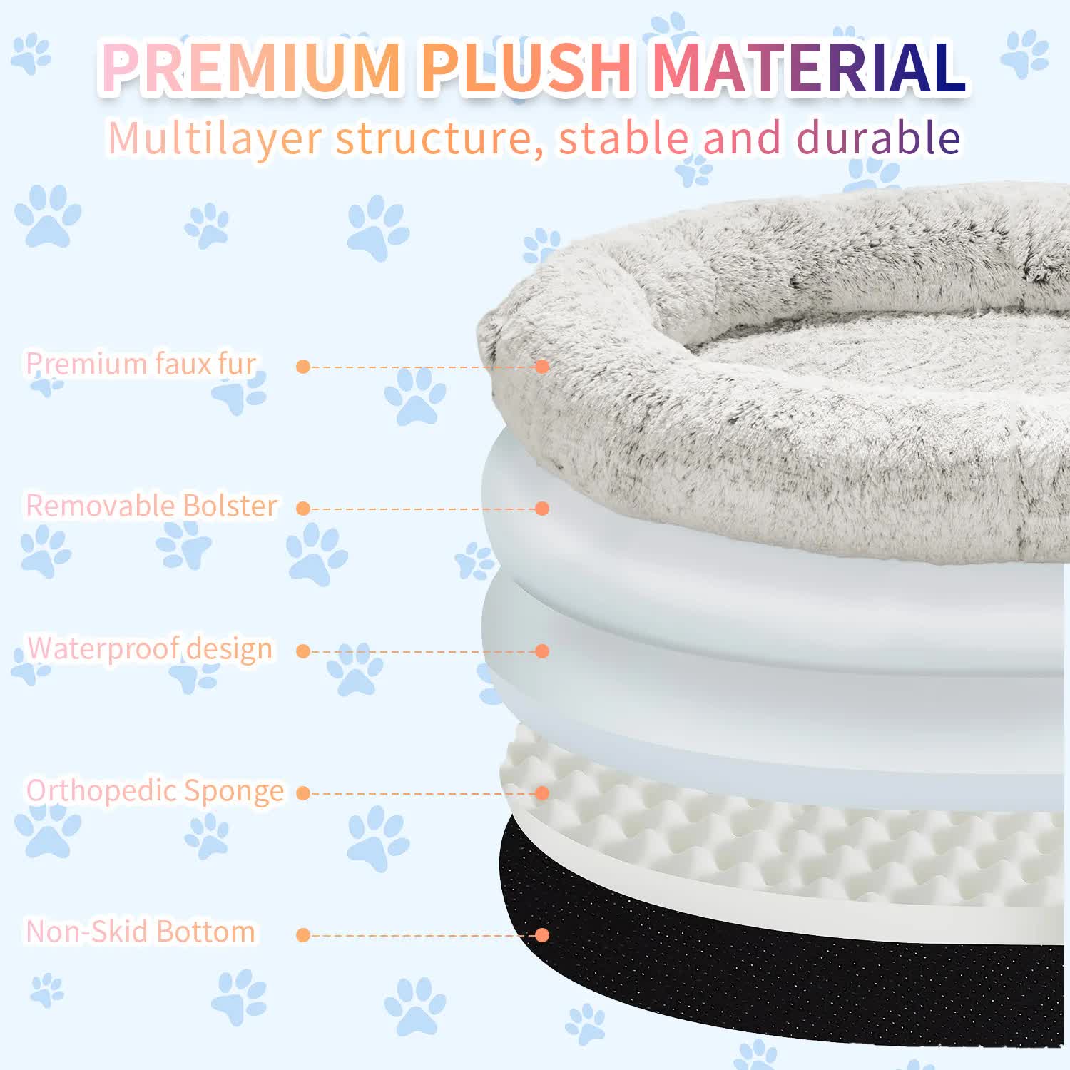 Fluffy Donut-Shaped Pet Bed- Soft, Cozy, and Anti-Anxiety for Dogs and Cats, Machine Washable Dark Gray Size:S 60*50*18cm