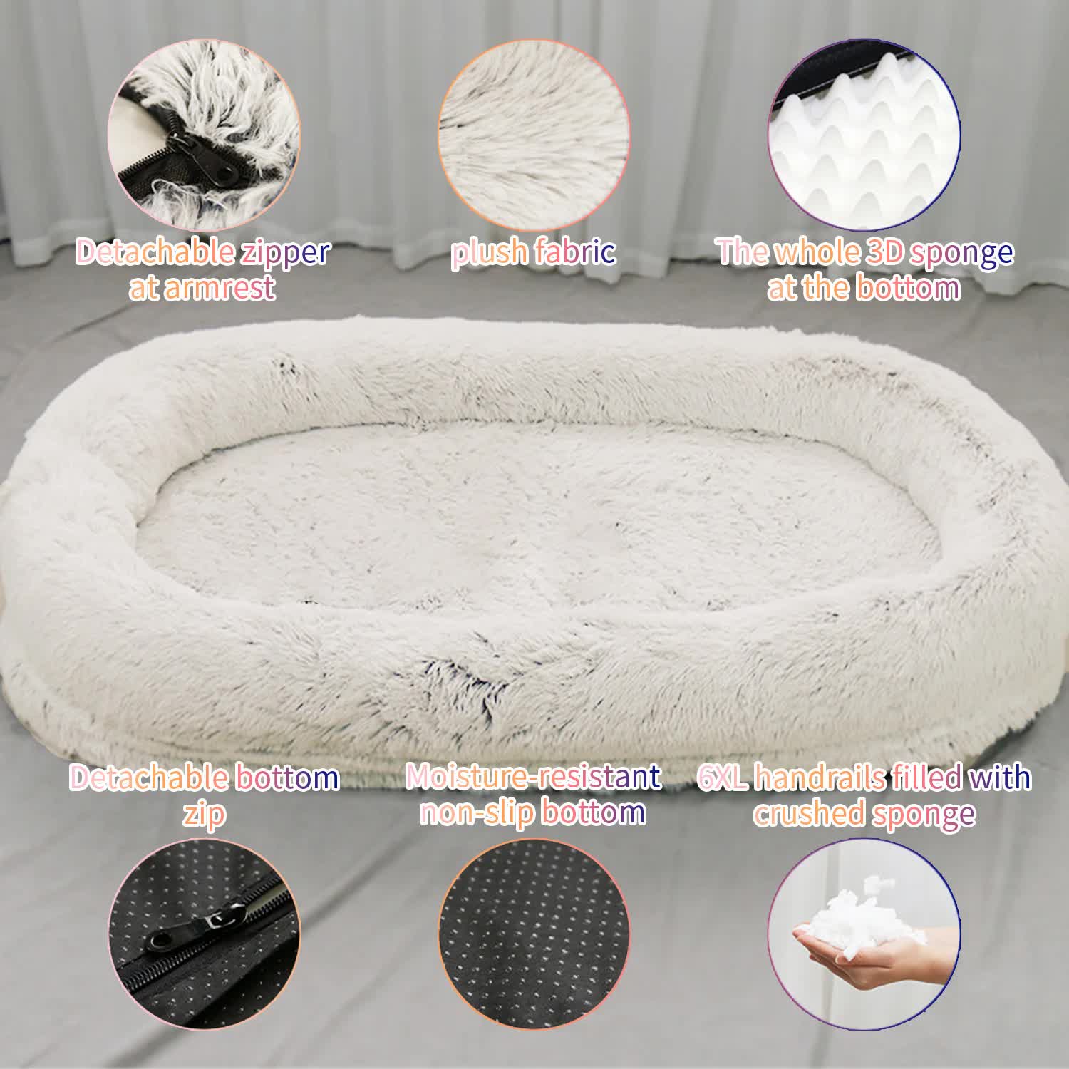 Fluffy Donut-Shaped Pet Bed- Soft, Cozy, and Anti-Anxiety for Dogs and Cats, Machine Washable Dark Gray Size:M 75*55*18cm