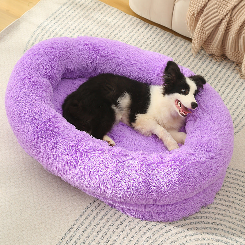 Fluffy Donut-Shaped Pet Bed- Soft, Cozy, and Anti-Anxiety for Dogs and Cats, Machine Washable  Purple Size:S 60*50*18cm