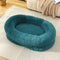 Fluffy Donut-Shaped Pet Bed- Soft, Cozy, and Anti-Anxiety for Dogs and Cats, Machine Washable  cyan blue Size:S 60*50*18cm