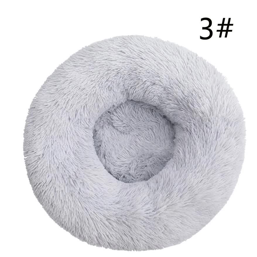 Calming Donut Pet Bed -Soft Faux Fur, Anti-Anxiety Fluffy Round Bed for Cats and Small Dogs Light Gray40cm
