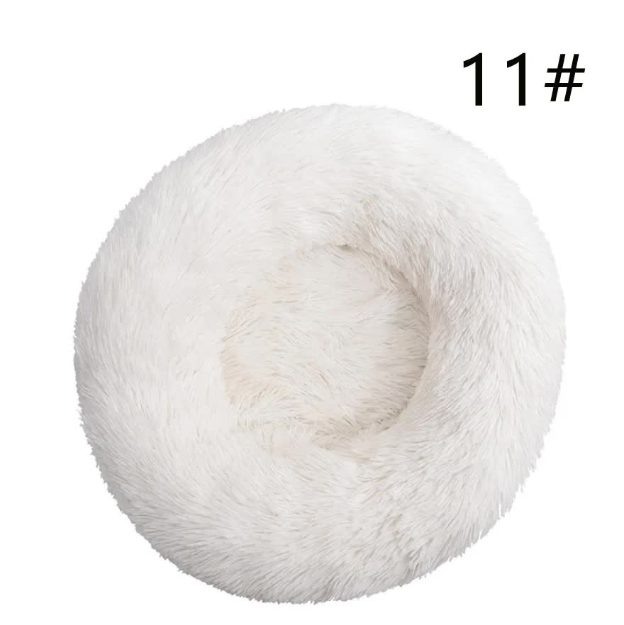 Calming Donut Pet Bed -Soft Faux Fur, Anti-Anxiety Fluffy Round Bed for Cats and Small Dogs White50cm