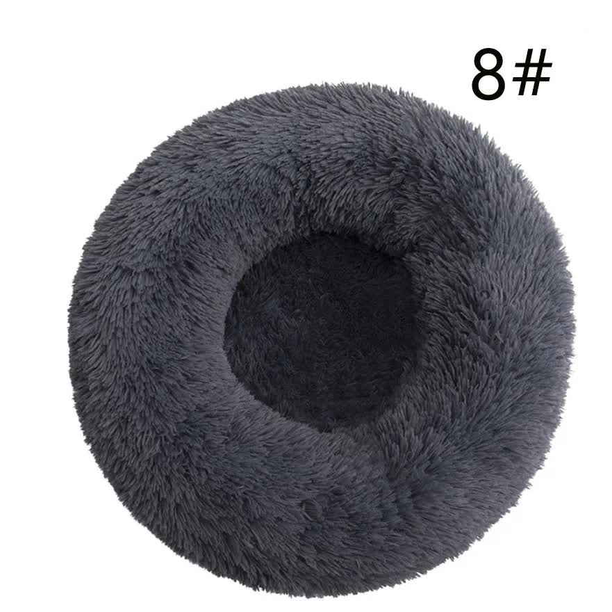 Calming Donut Pet Bed -Soft Faux Fur, Anti-Anxiety Fluffy Round Bed for Cats and Small Dogs (Dark Gray)40cm