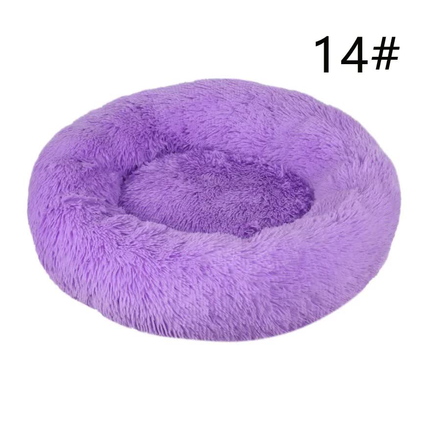 Calming Donut Pet Bed -Soft Faux Fur, Anti-Anxiety Fluffy Round Bed for Cats and Small Dogs Purple40cm