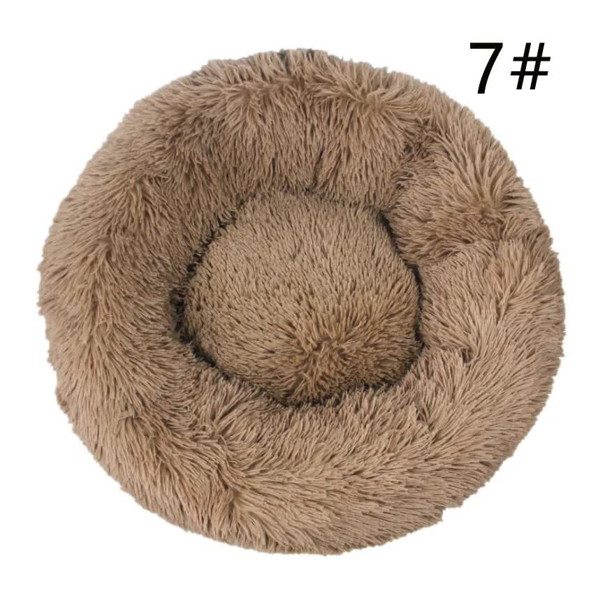 Calming Donut Pet Bed -Soft Faux Fur, Anti-Anxiety Fluffy Round Bed for Cats and Small Dogs khaki40cm