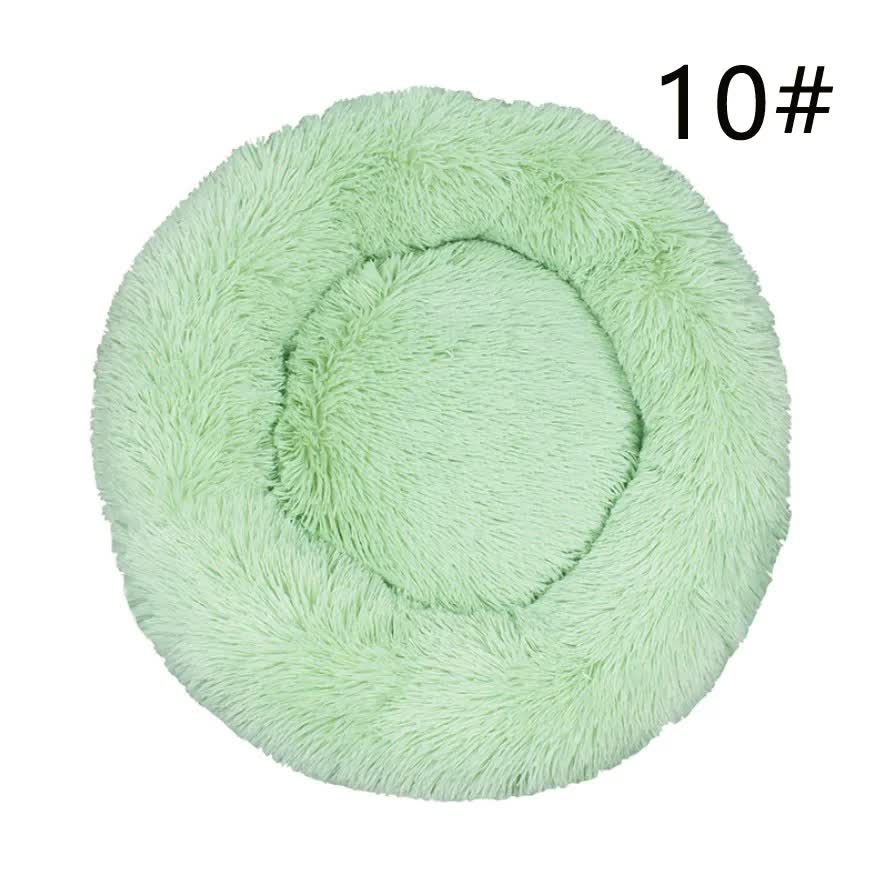 Calming Donut Pet Bed -Soft Faux Fur, Anti-Anxiety Fluffy Round Bed for Cats and Small Dogs Green40cm