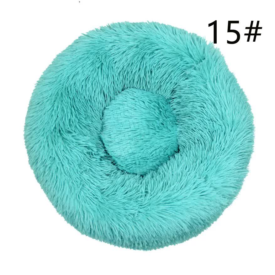 Calming Donut Pet Bed -Soft Faux Fur, Anti-Anxiety Fluffy Round Bed for Cats and Small Dogs emerald green40cm