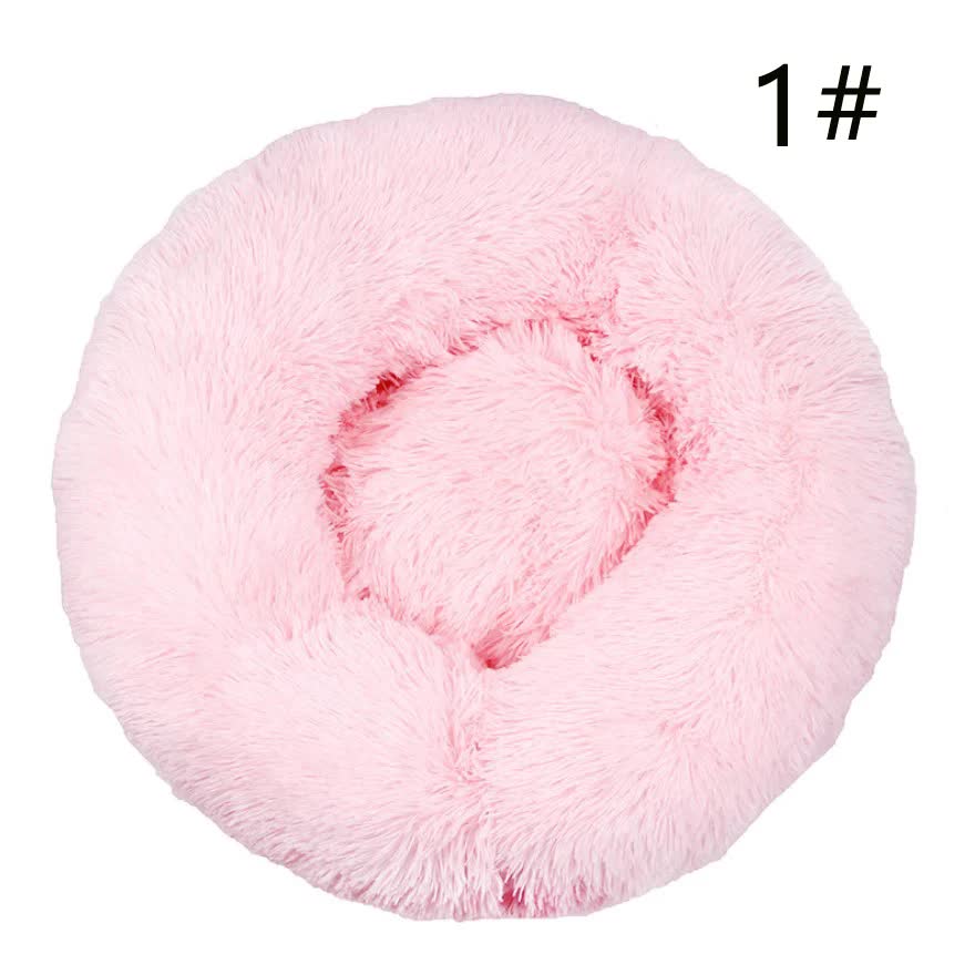 Calming Donut Pet Bed -Soft Faux Fur, Anti-Anxiety Fluffy Round Bed for Cats and Small Dogs Light Pink50cm