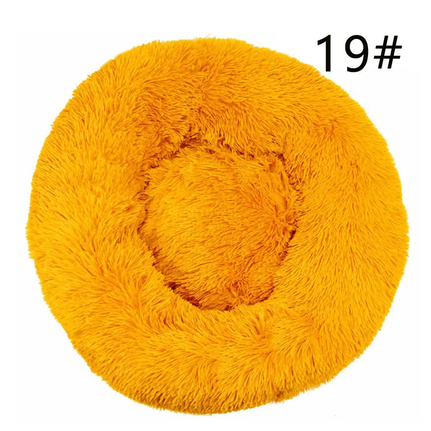 Calming Donut Pet Bed -Soft Faux Fur, Anti-Anxiety Fluffy Round Bed for Cats and Small Dogs golden yellow50cm