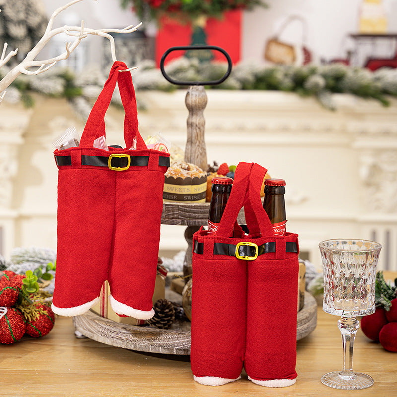 6pcs Big one Christmas Decoration Supplies, Christmas Pants, Gift Bags, Small Pants Candy Bags, Tote Bags, Wine Bottle Sets, Coke Bags