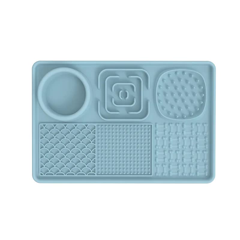 Multi-Functional Slow Feeder Mat for Dogs- Anti-Slip Lick Pad with Multiple Textures Rectangle 2PCS Blue & Green