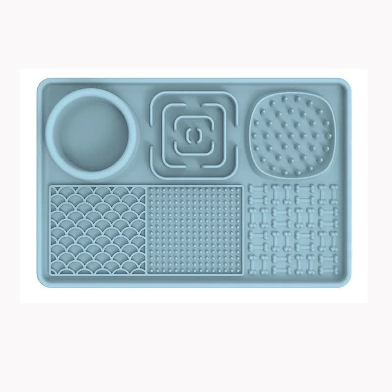 Multi-Functional Slow Feeder Mat for Dogs- Anti-Slip Lick Pad with Multiple Textures Rectangle 2PCS (Blue & Grey)