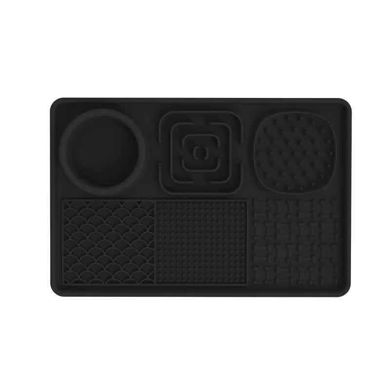 Multi-Functional Slow Feeder Mat for Dogs- Anti-Slip Lick Pad with Multiple Textures Rectangle 2PCS Black & Grey