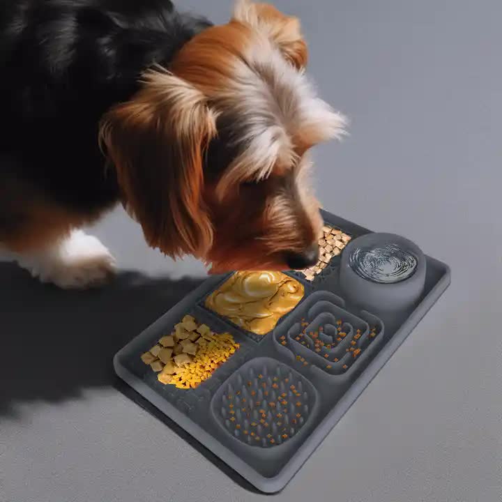 Multi-Functional Slow Feeder Mat for Dogs- Anti-Slip Lick Pad with Multiple Textures Rectangle 2PCS Grey & Green