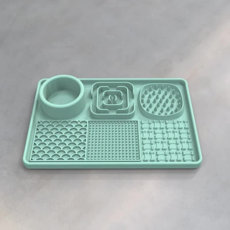 Multi-Functional Slow Feeder Mat for Dogs- Anti-Slip Lick Pad with Multiple Textures Rectangle 2PCS Grey & Green